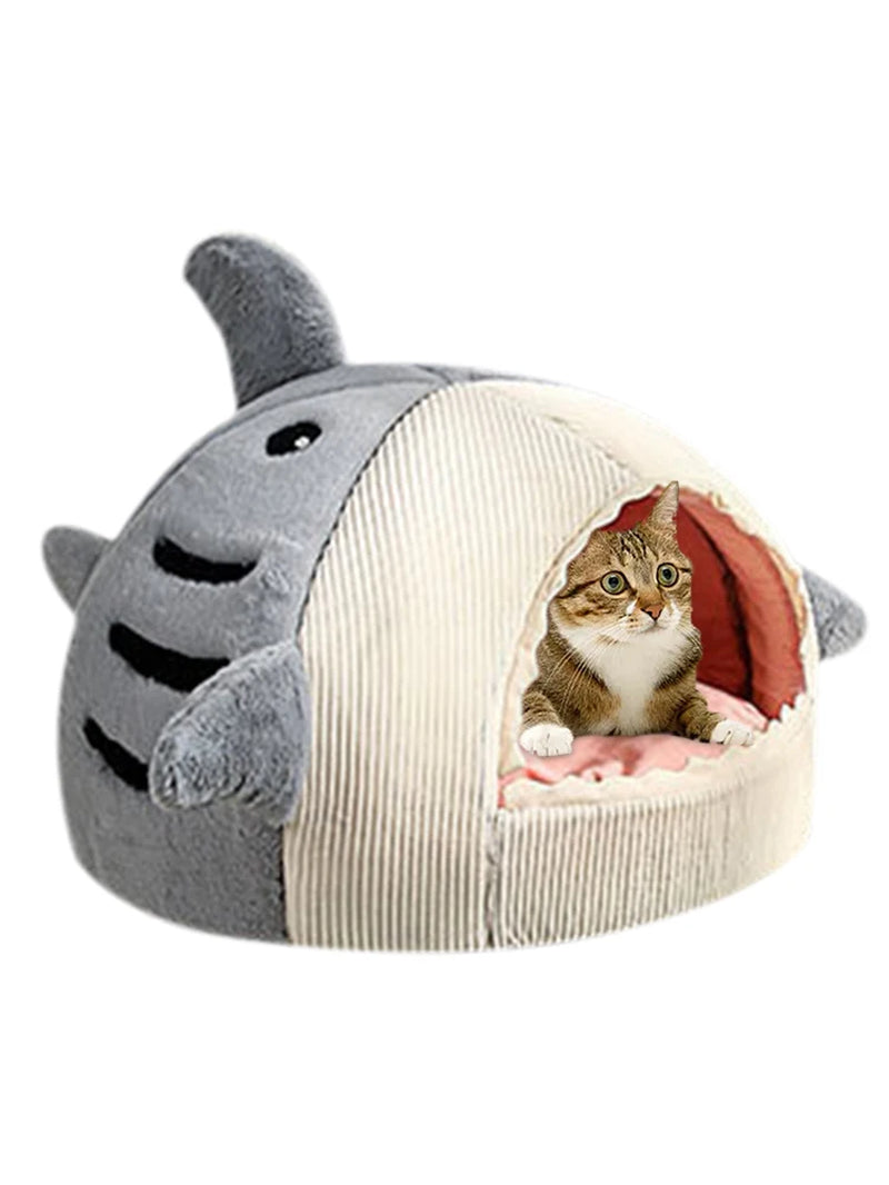 Cat Beds Cute Cat Bed Pet House Dog Bed with Removable Cushioned Pillow Shark Shaped Soft Plush Pet House Cats Dogs