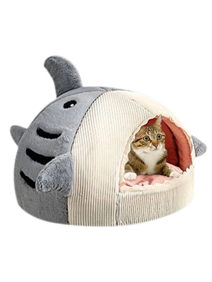 Cat Beds Cute Cat Bed Pet House Dog Bed with Removable Cushioned Pillow Shark Shaped Soft Plush Pet House Cats Dogs