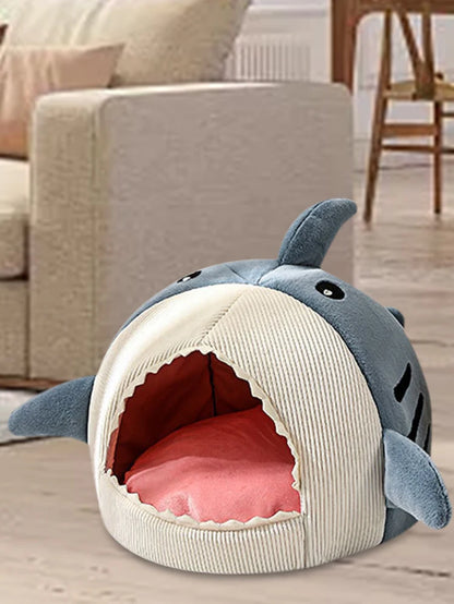 Cat Beds Cute Cat Bed Pet House Dog Bed with Removable Cushioned Pillow Shark Shaped Soft Plush Pet House Cats Dogs