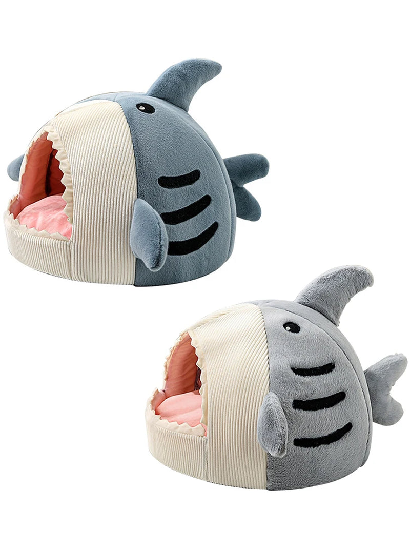 Cat Beds Cute Cat Bed Pet House Dog Bed with Removable Cushioned Pillow Shark Shaped Soft Plush Pet House Cats Dogs