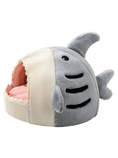 Cat Beds Cute Cat Bed Pet House Dog Bed with Removable Cushioned Pillow Shark Shaped Soft Plush Pet House Cats Dogs